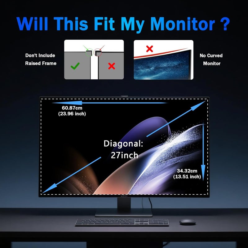Phimoos [2 Pack] Magnetic Computer Privacy Screen Filter 27 Inch for Frameless Monitor 16:9 Aspect Ratio, Removable Anti Glare Blue Light Protector, Double Sided Reversible Eye Care 27in Film - Image 2